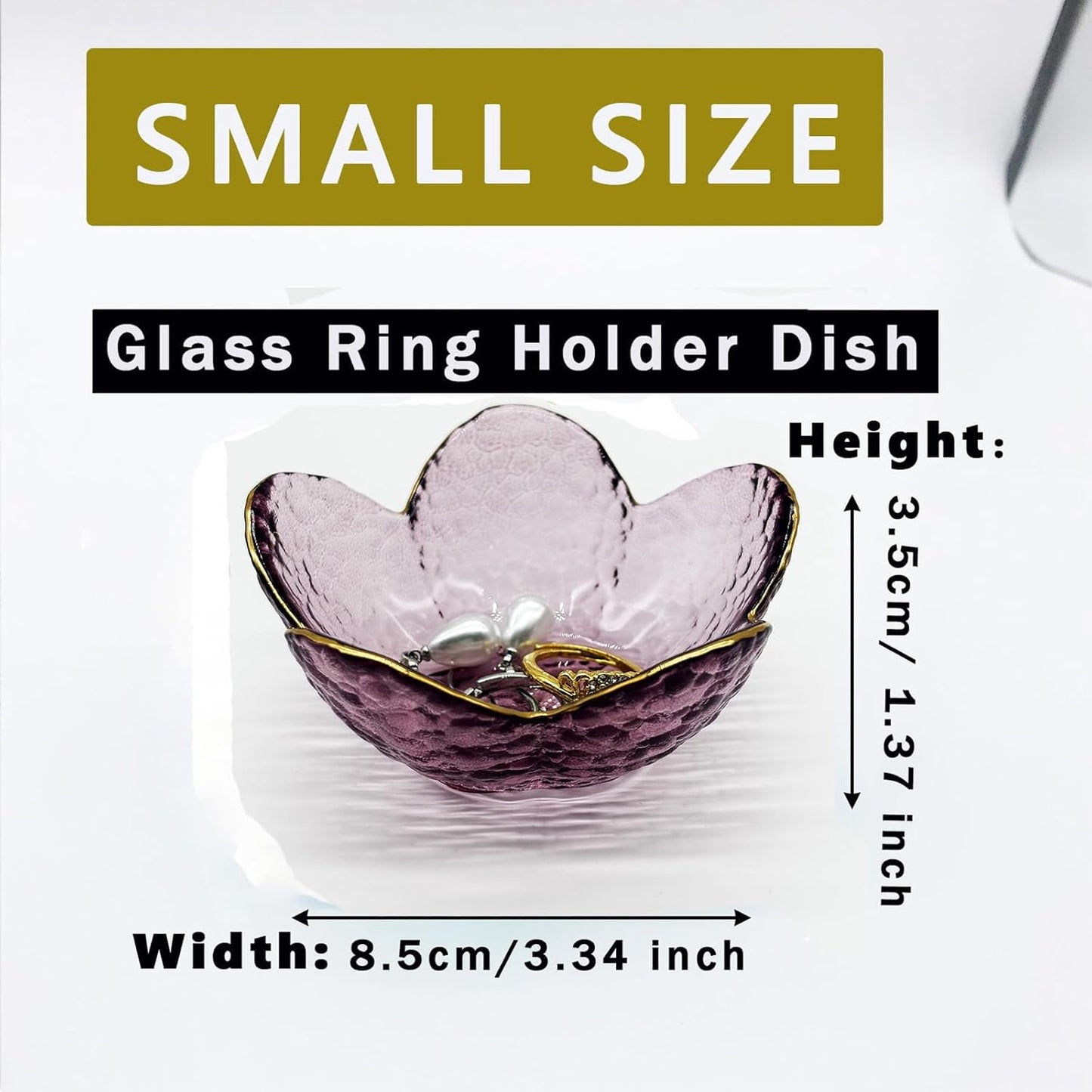 Purple Flower Ring Dish, Small Glass Jewelry Dish Tray, Ring Holder Jewlery Tray Trinket Dish, Bathroom Nightstand Decor Jewelry Bowl Christmas Friendship Birthday Gifts for Women, Soap Dish