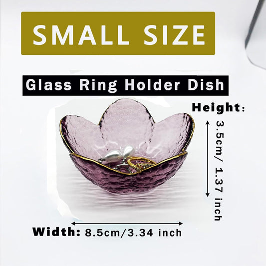 Purple Flower Ring Dish, Small Glass Jewelry Dish Tray, Ring Holder Jewlery Tray Trinket Dish, Bathroom Nightstand Decor Jewelry Bowl Christmas Friendship Birthday Gifts for Women, Soap Dish