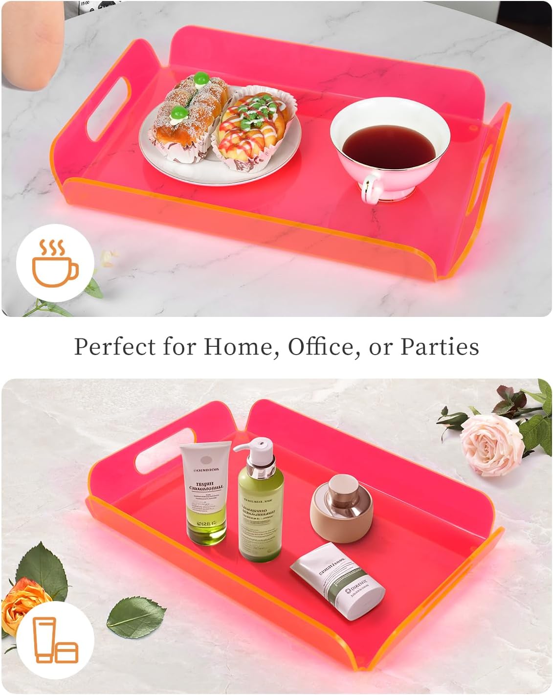 Neon Pink Acrylic Tray 15x10.2 Inches - Bold and Bright Serving Tray for Kitchen, Parties, and Home Organization - Durable and Stylish
