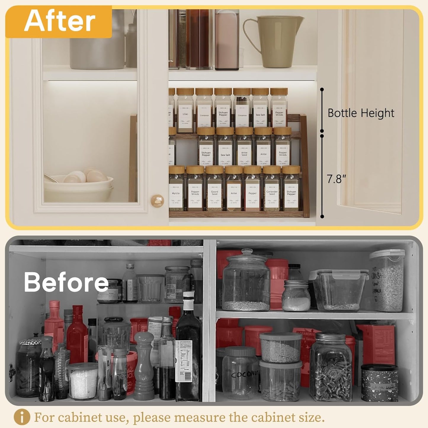 Bamboo Spice Rack Organizer -3-Tier Spice Rack for Countertop,Cabinet Spice Rack Organizer for 27 Spice Jars(4oz)，Step Shelf (Walnut)