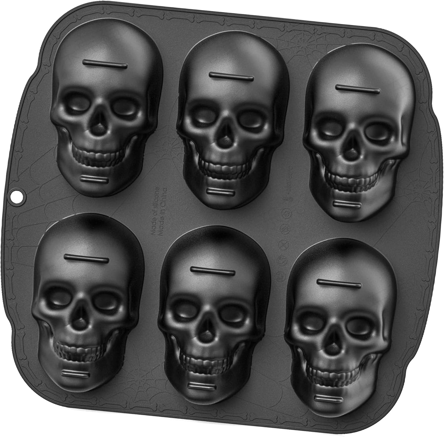 Kundalini Halloween Skull Cake Pan 6 Pirate Skull 3D Silicone Cake Pan Black