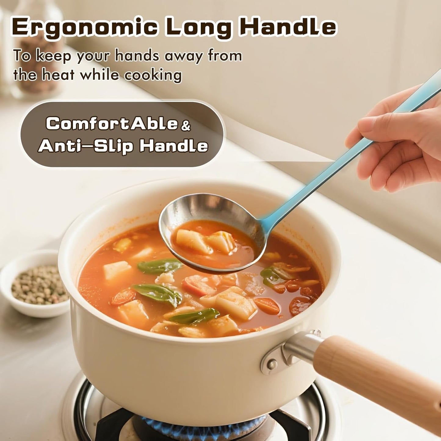 4 Pcs Cooking Utensils Set, Stainless Steel Kitchen Utensils, Heat Resistant Metal Kitchen Tools Include Solid & Slotted Turner Wok Spatula, Serving Spoon, Ergonomic Handle, Easy to Clean, Silver