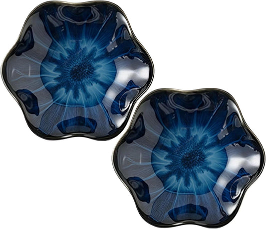 2Pcs Ceramic Jewelry Dish - Lotus Leaf Shape, for Ring Holder Necklace Small Key, Suitable for Mother Friend Sister, Gifts for Women, Cute Plate Trinket Tray, Home Decor (Blue-2PCS)