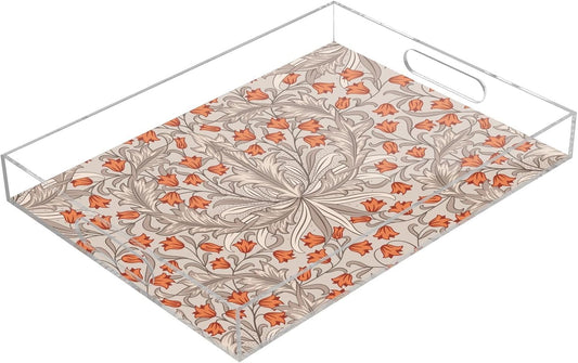 Acrylic Serving Tray with Handles Spill Proof Kitchen Storage Tray Clear Decorative Tray Makeup Drawer Organizer Storage Tray for Bathroom Living Room Ottoman 15.7x11.8Inches