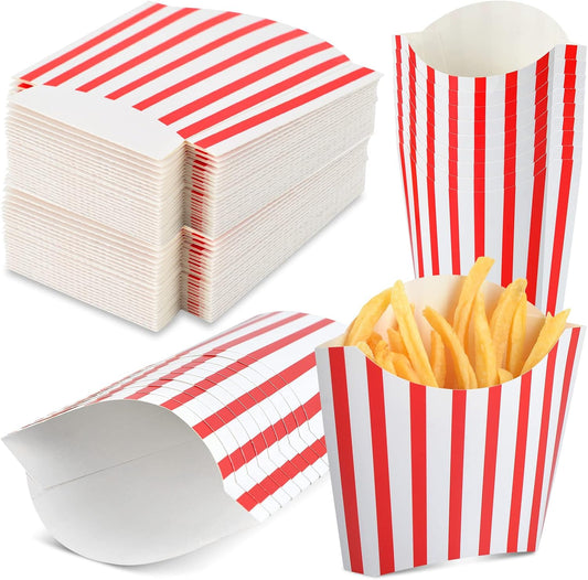 100 Pack 4oz French Fry Box Small French Fry Containers Black and White Stripes French Fry Holder Disposable Popcorn Cups Paper Takeout Boxes for Black and White Party (Red, 100 pack)