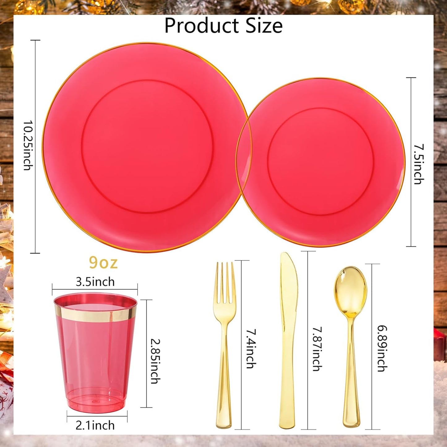 LIYH 180 Pcs Clear Red Plastic Plates Disposable - Red Dinnerware Set, Include Red and Gold Plates, Dinner Plate, Dessert Plate, Gold Plastic Silverware for Birthday Party