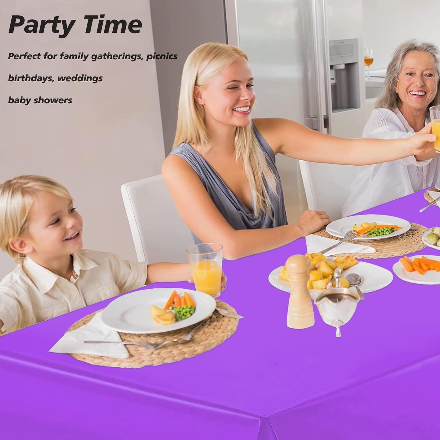 Purple Plastic Table Cloth 4 Pack Disposable Cover for Mermaid Party, Baby Shower, Gender Reveal, Birthday Decorations 54" X 72" (Purple 4 Pack)