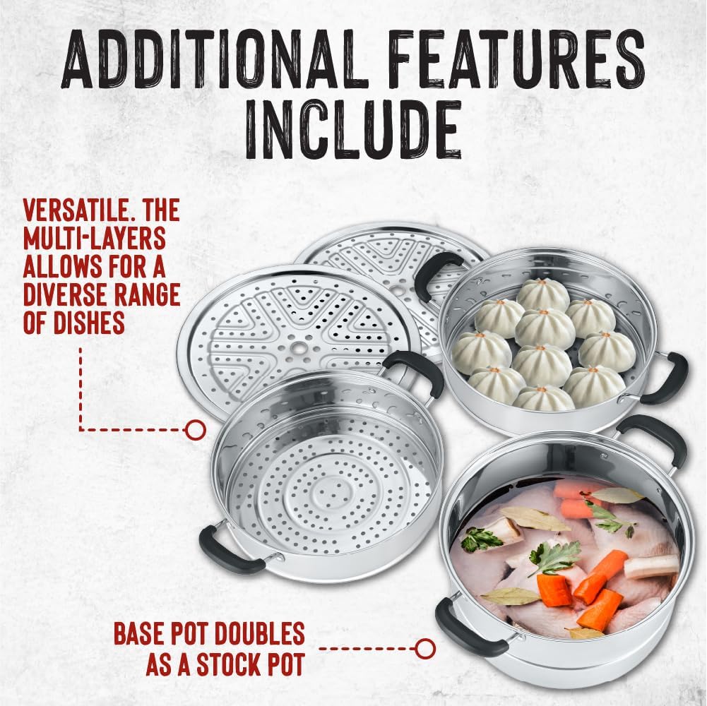 CONCORD 3 Tier Premium Stainless Steel Steamer Set (32 CM)