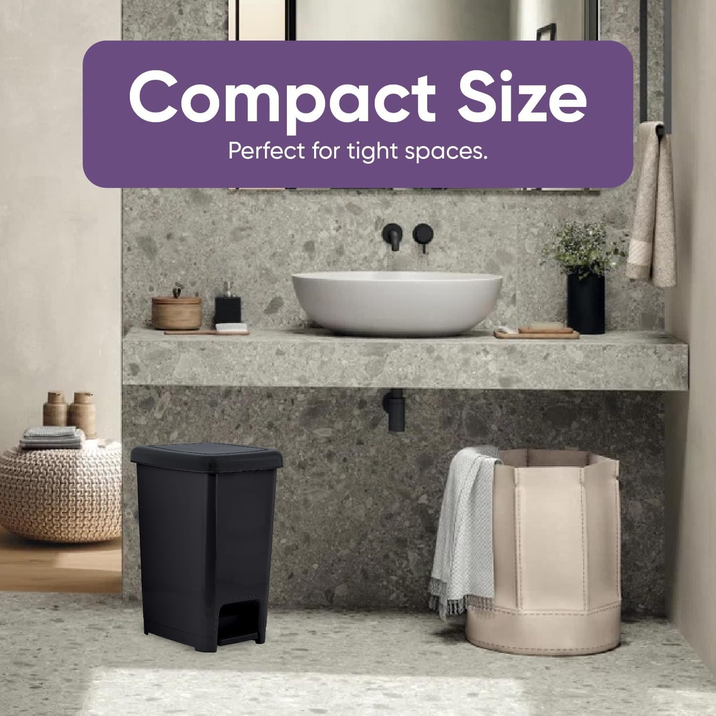 Superio Slim Trash Can with Foot Pedal – 10.5 Gallon Step-On Trash Can with Lid, Large Plastic Garbage Can, Trashcan for Bathroom, Kitchen, Office, Bedroom, Dorm Room, Patio, – Black, 2