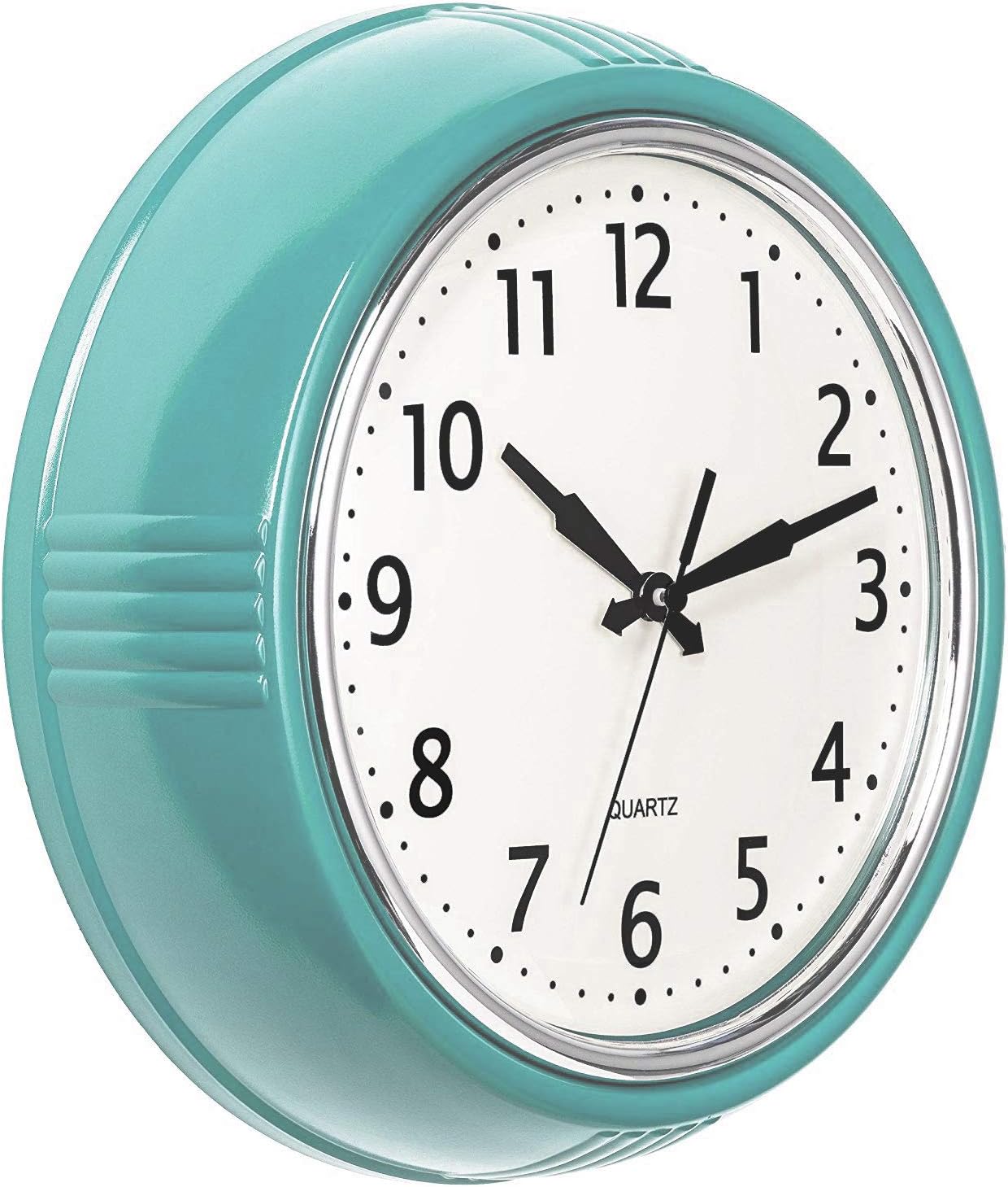 Bernhard Products Retro Wall Clock 9.5 Inch Blue Kitchen 50's Vintage Design Round Silent Non Ticking Battery Operated Quality Quartz Clock (Robin Egg Blue)