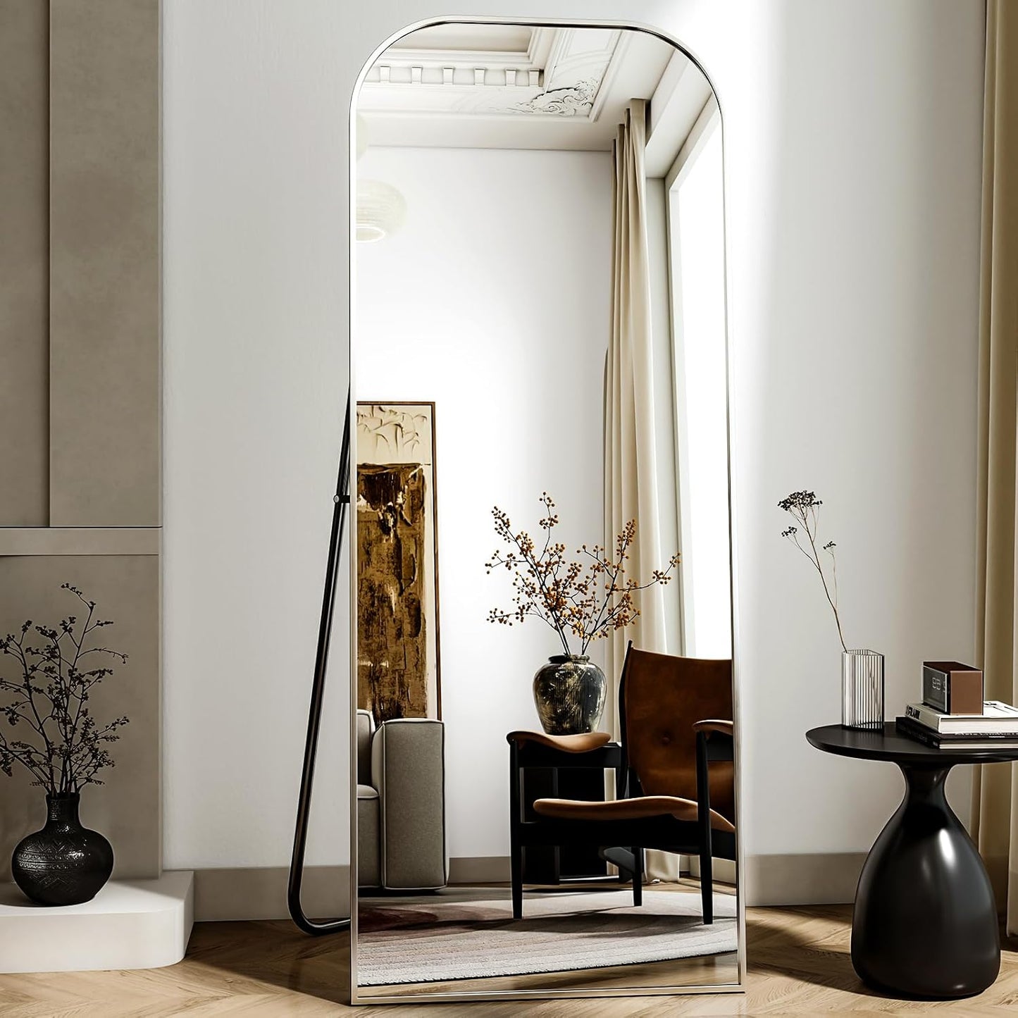 56x21 Inch Full Length Mirror - Large Floor Standing & Wall Mountable Full Body Mirror with Sturdy Aluminum Frame, Arched Top Design, Freestanding or Hanging for Bedroom, Living Room, Cloakroom,Silver