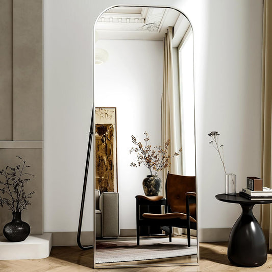 56x21 Inch Full Length Mirror - Large Floor Standing & Wall Mountable Full Body Mirror with Sturdy Aluminum Frame, Arched Top Design, Freestanding or Hanging for Bedroom, Living Room, Cloakroom,Silver