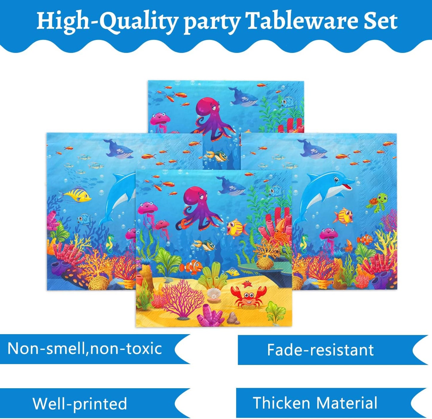 120 Pcs Under the Sea Party Decorations Ocean Birthday Party Plates and Napkins Set Sea Animal Theme Tableware Set Underwater Creatures Table Decor Supplies Paper Plates Napkins Cups for 24 Guests