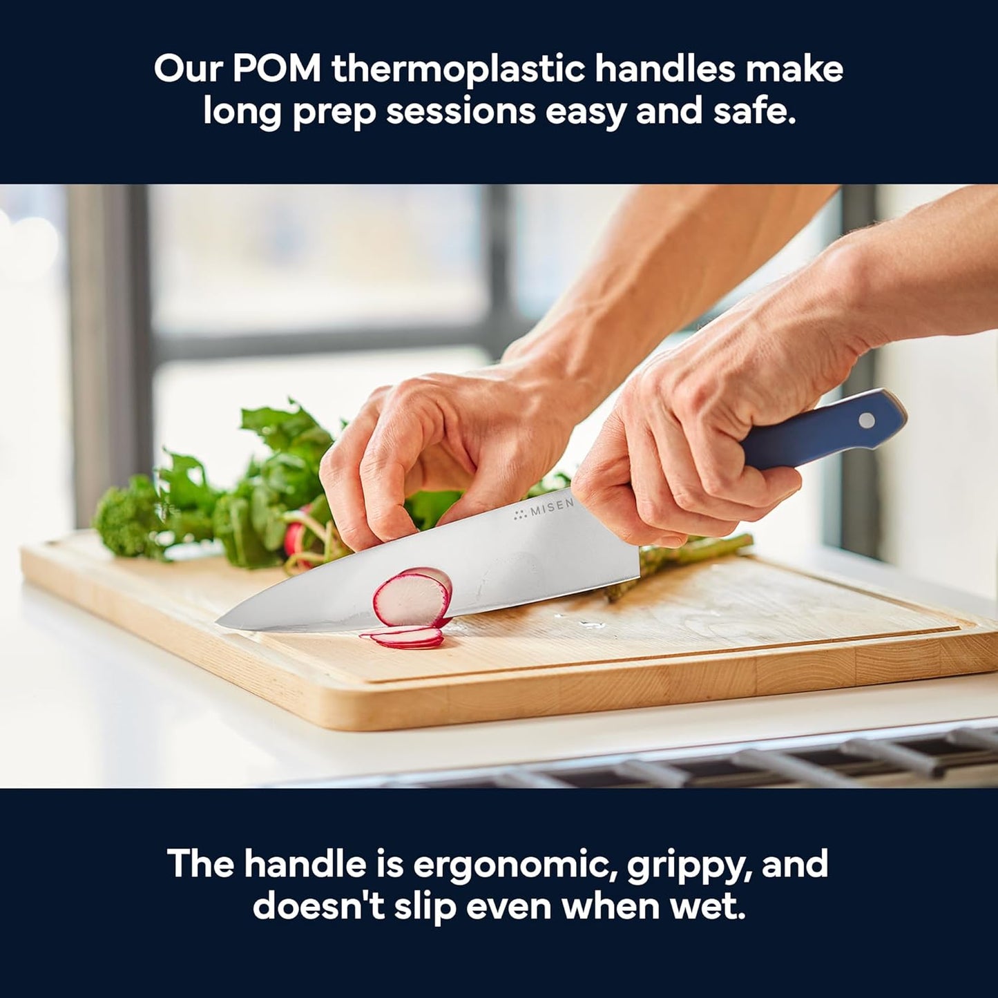 Misen 8" Chef Knife – High Carbon Japanese AUS-10 Stainless Steel – Hybrid German & Japanese Blade – Precision Kitchen Knife for Professionals & Home Cooks – Ultimate Cutting Performance - Blue