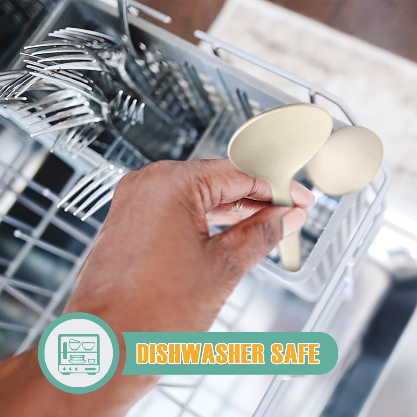 8 Pack 10" Large Reusable Plastic Wheat Straw Serving Spoon Set, 4 Serving Spoons & 4 Slotted Spoons, Kitchen Mixing Serving Spoon for Buffet Chafing Dish Catering (Khaki, Not for Cooking)