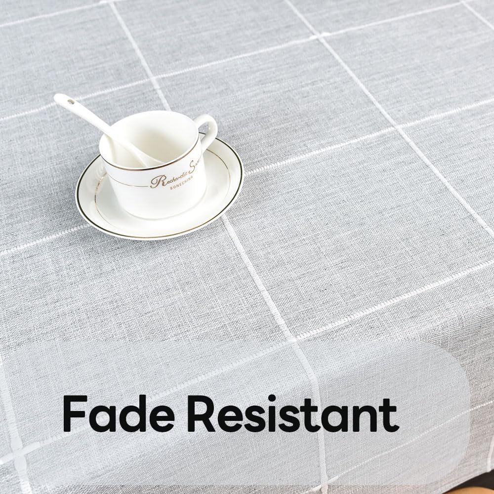 Farmhouse Table Cloth for Rectangle Tables Gray Plaid Boho Tablecloth Heavy Duty Cotton Linen Blend Washable & Wrinkle Resistant Rustic Table Cover for Outdoor Kitchen Dining (52x120 Inch)