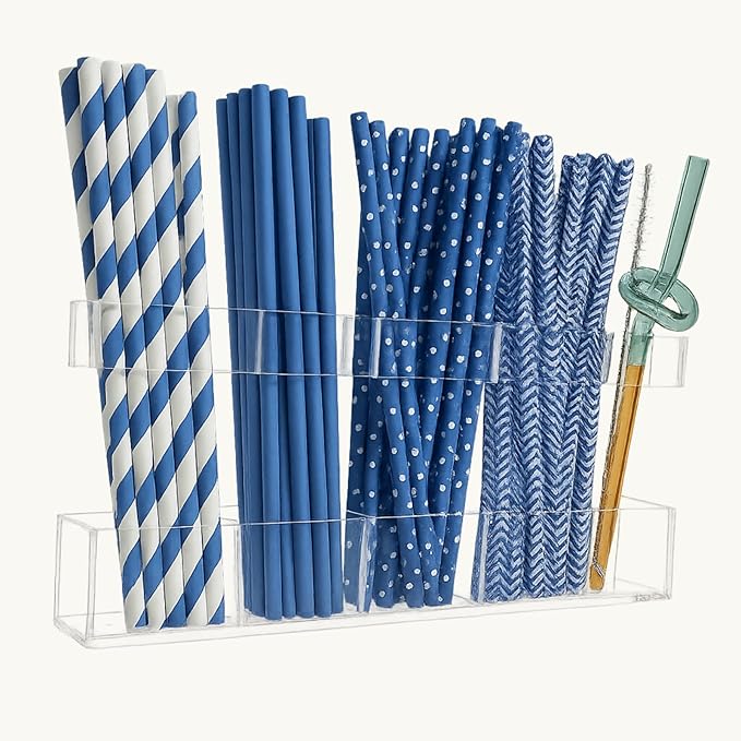 Upgraded 9.5” Acrylic Straw Holder for Cabinet Door – Adjustable Two-Part Organizer, Clear Kitchen Storage with Strong Adhesive, Space-Saving, No Drilling, Renter-Friendly