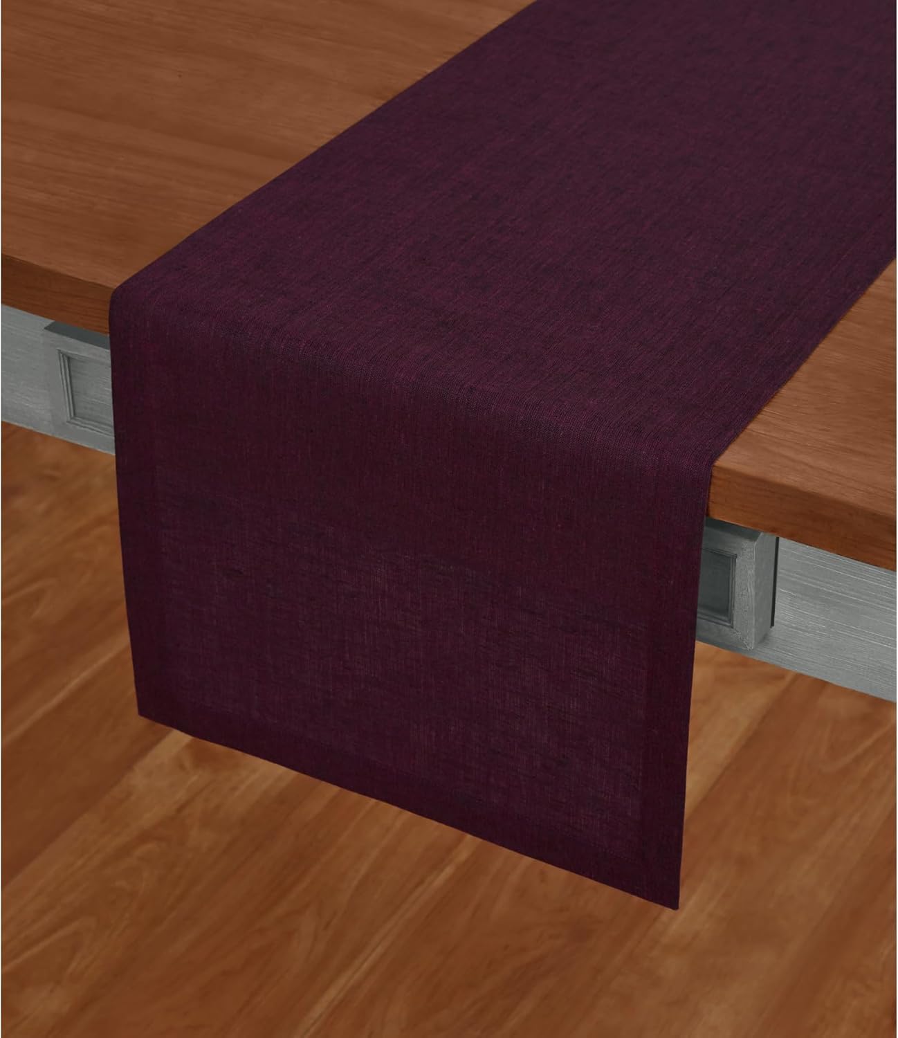 Solino Home Linen Chambray Burgundy Table Runner 120 Inches Long - Athena, 100% Pure Linen 14 x 120 Inch Table Runner for Fall, Autumn, Thanksgiving, Christmas