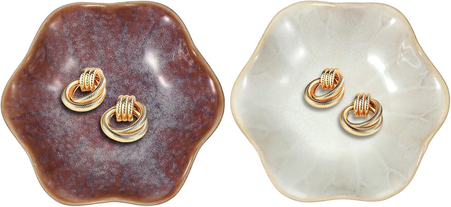 uxcell 2Pcs Ceramics Jewelry Plate, Lotus Leaf Shape Key Holder Bowl for Entryway Table Decor Small Ring Tray Dish Gift for Women Girlfriend, Purple/White