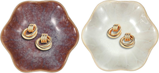 uxcell 2Pcs Ceramics Jewelry Plate, Lotus Leaf Shape Key Holder Bowl for Entryway Table Decor Small Ring Tray Dish Gift for Women Girlfriend, Purple/White