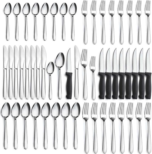 Pleafind 48-Pieces Silverware Set for 8, Flatware Set with Steak Knives, Stainless Steel Cutlery Set, Include Forks Spoons and Knives Set, Dishwasher Safe Utensil Sets for Home Restaurant