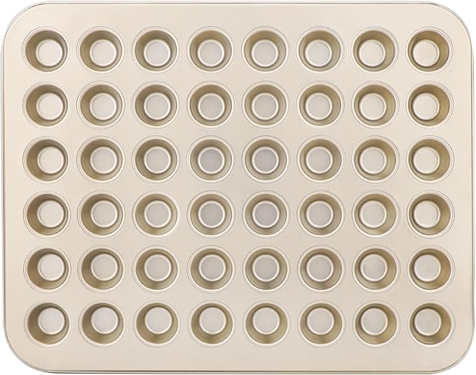 Beasea Mini Muffin Pan 48 Cups Nonstick, 1 Pack 48 Mini Small Tiny Cup Non Stick Muffin Baking Pan Tin Tray Carbon Steel Bakeware Individual Cupcake Baking Pan - Gold