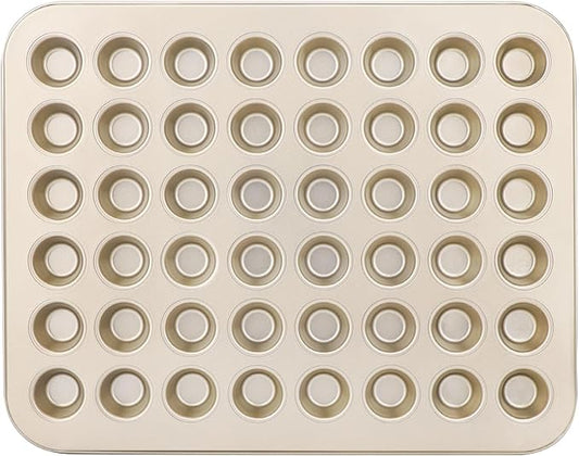 Beasea Mini Muffin Pan 48 Cups Nonstick, 1 Pack 48 Mini Small Tiny Cup Non Stick Muffin Baking Pan Tin Tray Carbon Steel Bakeware Individual Cupcake Baking Pan - Gold