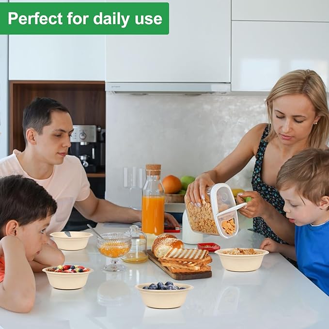 10 oz Paper Bowls Disposable, 300 Pack Small Paper Bowls Bulk, Heavy Duty Biodegradable Compostable Bowl Made Of Sugarcane, Microwave Safe, Eco-Friendly