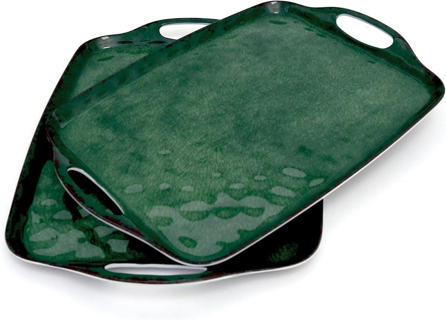 TP Serving Trays with Handles, 17 Inch Large Rectangular Melamine Serving Platter Set of 2, Retro Green