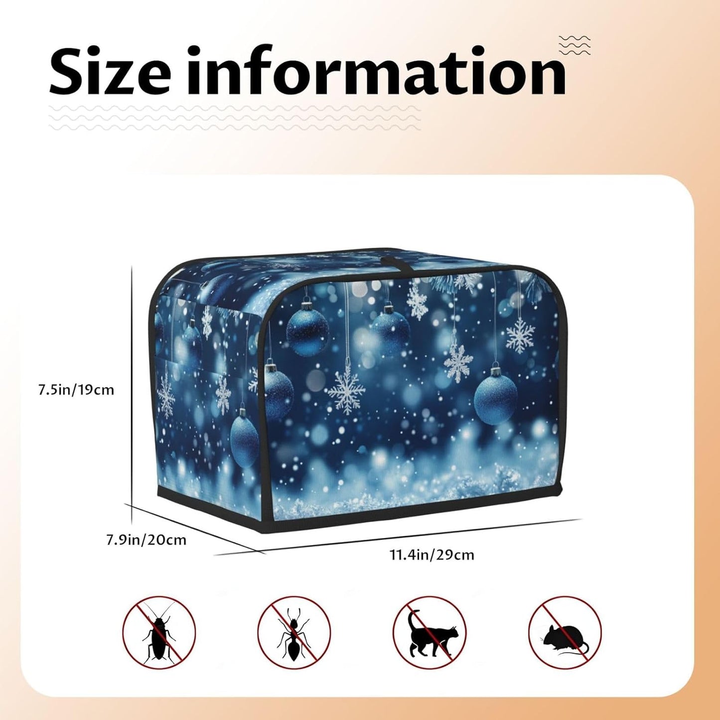 Toaster Cover 2 Slice Christmas Blue Snowflake Ball Kitchen Small Appliance Covers with Pockets Dust and Fingerprint Protection