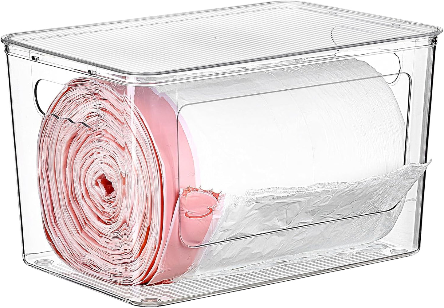 Vtopmart 1 Pack Trash Bag Holder, Stackable Garbage Bag Dispenser for 13/30/33 Gallon Bags, Clear Organizer Bins for Under Kitchen Sink, Laundry Room Organization and Storage