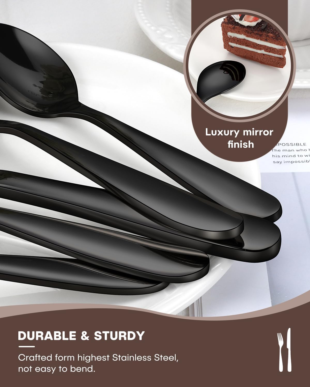 Black Silverware Set for 12, Ollex 60-Piece Black Flatware Set Include Forks Spoons and Knives Stainless Steel Eating Utensils Sets Mirror Finish Tableware Kitchen Cutlery Sets, Dishwasher Safe