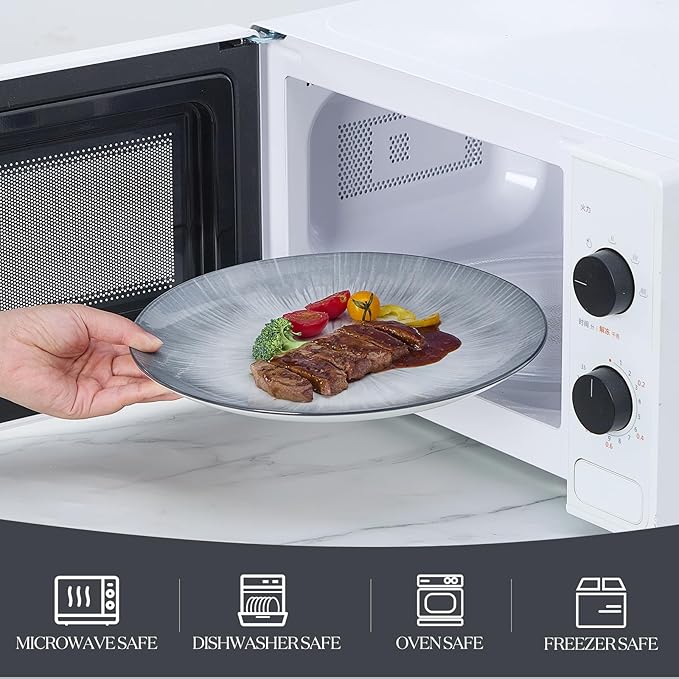 Bestone Porcelain Dinnerware Sets Service for 4, 12 pcs Hand drawn Plates and Bowls Sets, Handmade Ceramic Dish Set, Chip Resistant Modern Plate Set, Dishwasher/Microwave Safe，Gray