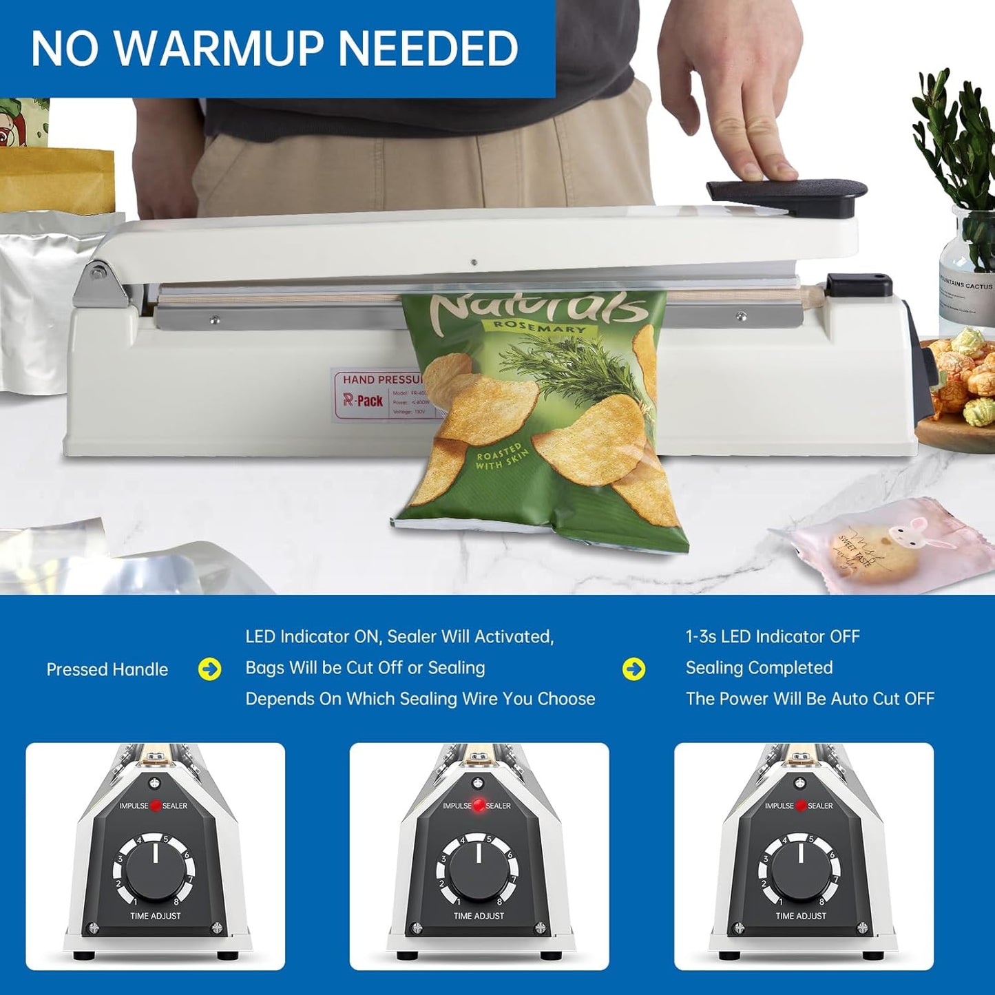 Impulse Heat Sealer with Seal bar, Heavy-Duty Bag Sealing & Cutting Machine, 4 Extra Replacements (white, 20inch)