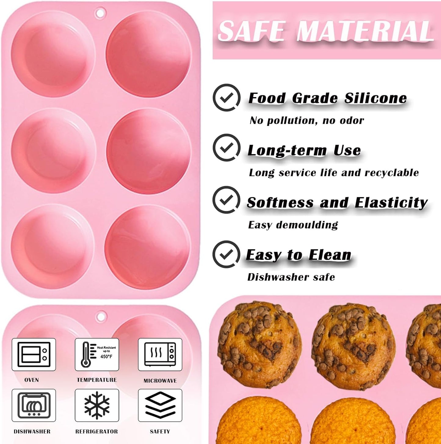 2 Pack Silicone Muffin Pans for Baking, Mini Cupcake Pans 6 Cups, Mini Muffin Pans Nonstick, Silicone Baking Cupcake Molds for Making Muffins, Cakes and Tarts