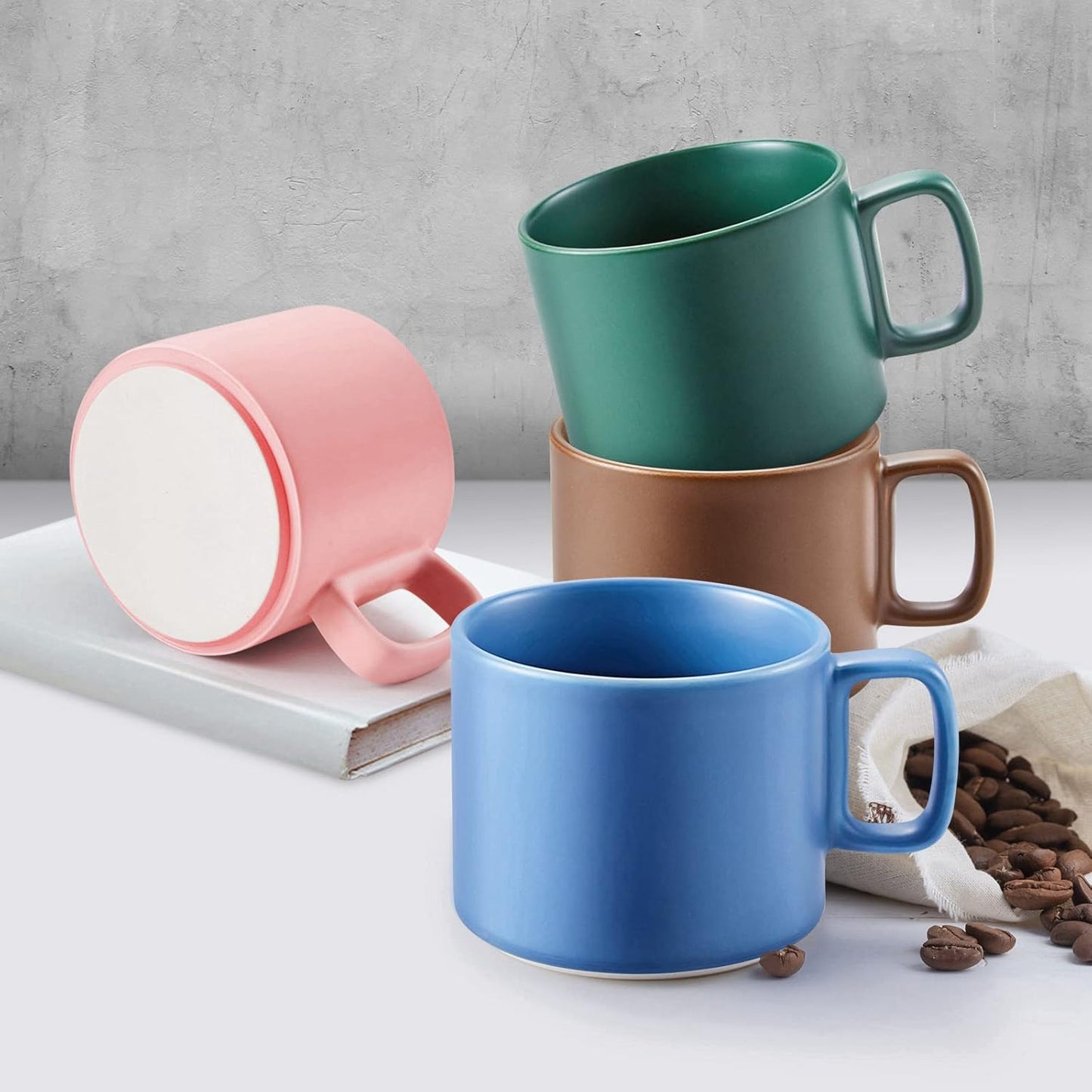 VOBAGA Coffee Mug 11 oz Tea Cup with Flat-Bottom Warming Coffee Milk for Office and Home (Light Blue)