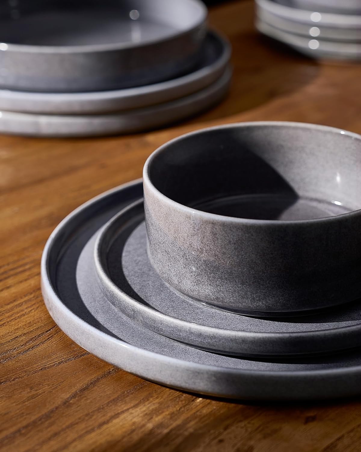 Famiware Annecy Plates and Bowls Sets, 12 Pieces Dinnerware Sets, Microwave and Dishwasher Safe Dishes Set for 4, Chip and Scratch Resistant, Misty-Blue