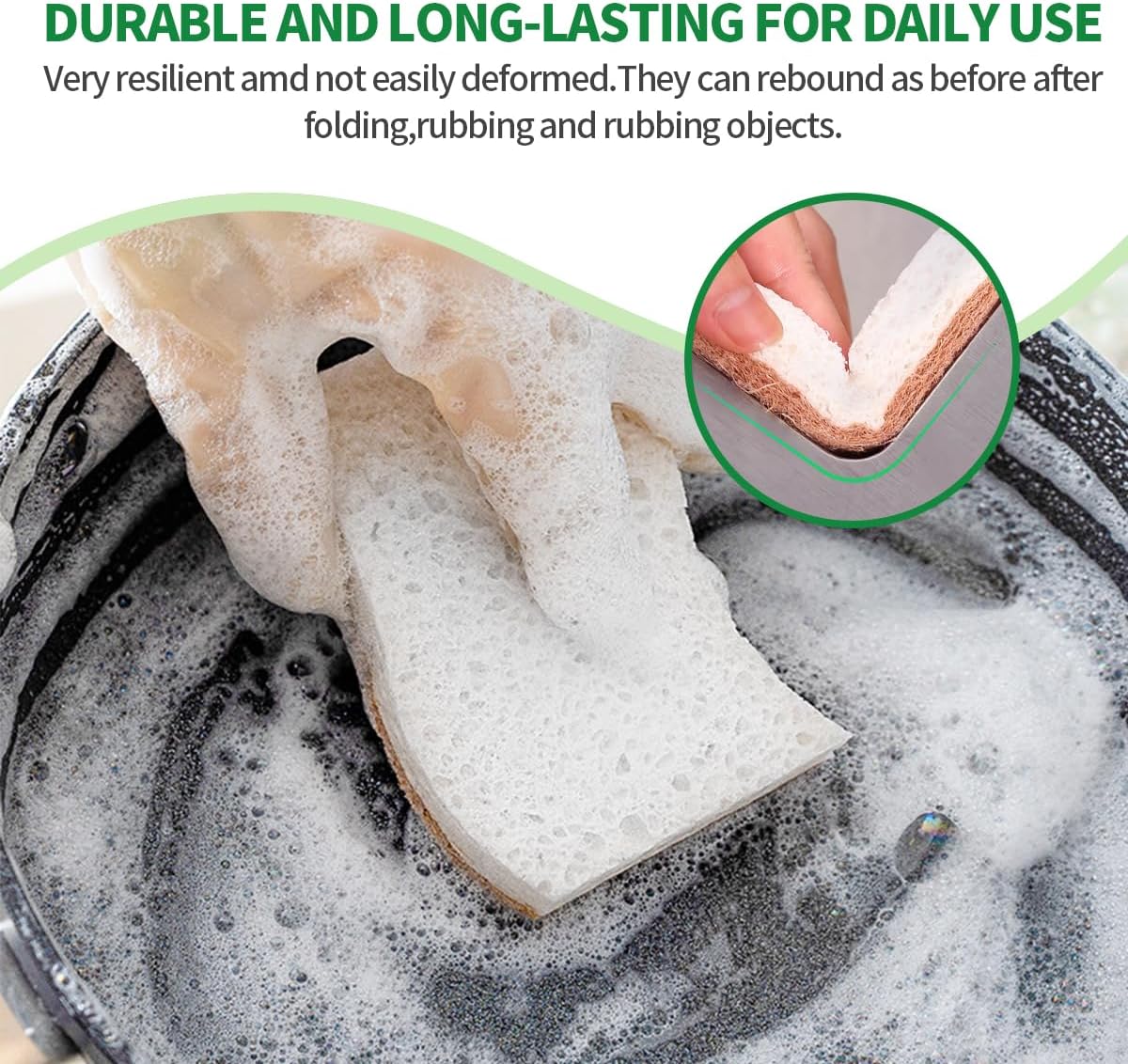 Sponges Kitchen Natural Dish Sponge Plant-Based Biodegradable Compostable Cellulose with Coconut Scrubber Sponge Non Scratch Eco Friendly Kitchen sponges for Kitchen Dishes（Pack of 12）