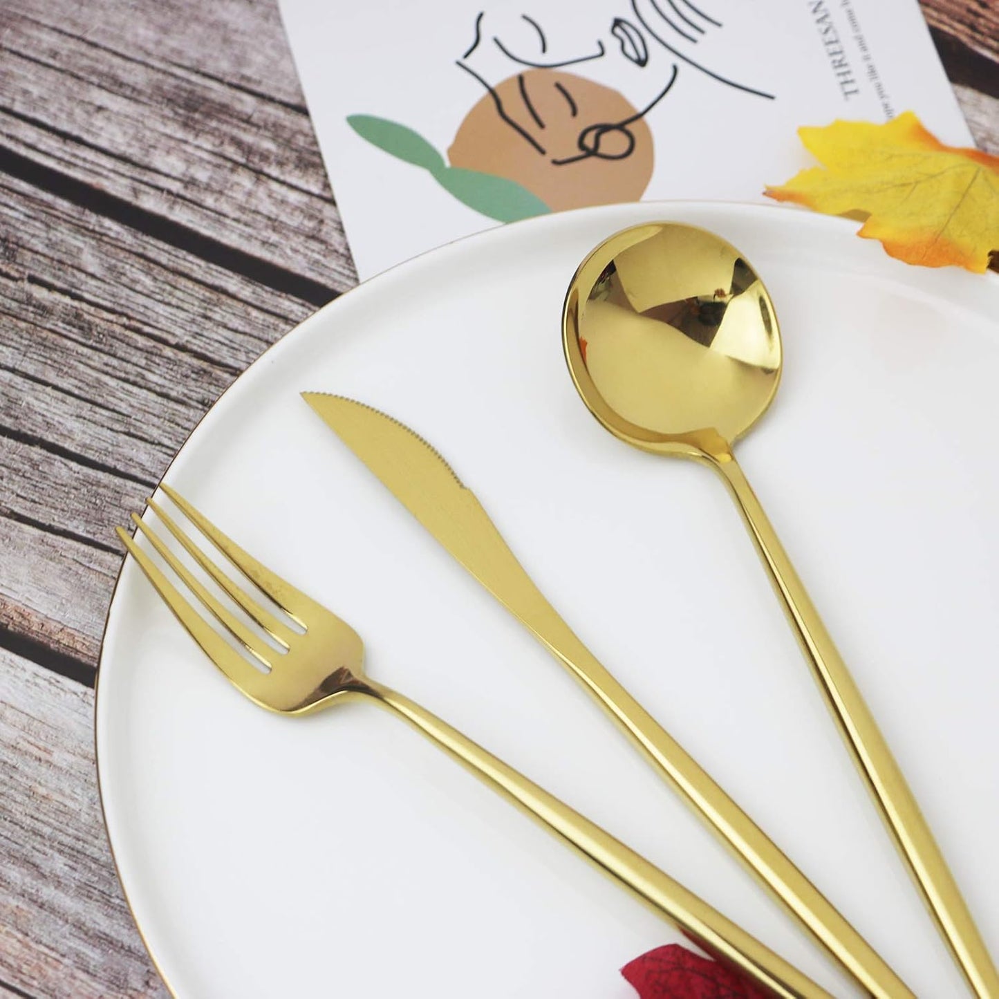 JASHII 20 Pieces Flatware Set, 18/10 Stainless Steel Utensils, Service for 4, Heavy Duty Silverware Gift, Dishwasher Safe, Mirror Polished Dinner Knife, Fork, Spoon for Restaurant (Gold)