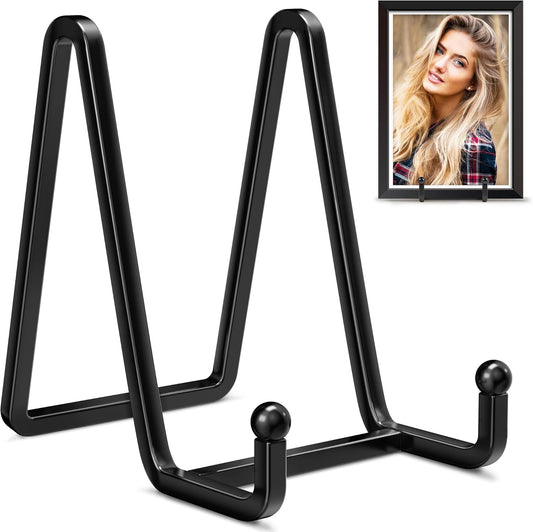 Plate Stands for Display - 4.5 Inch Metal Square Wire Plate Holder Display Stand + Picture Frame Stand Holder Easel for Book, Decorative Plate, Plaque, Photo, Platter (Black 2 Pack)