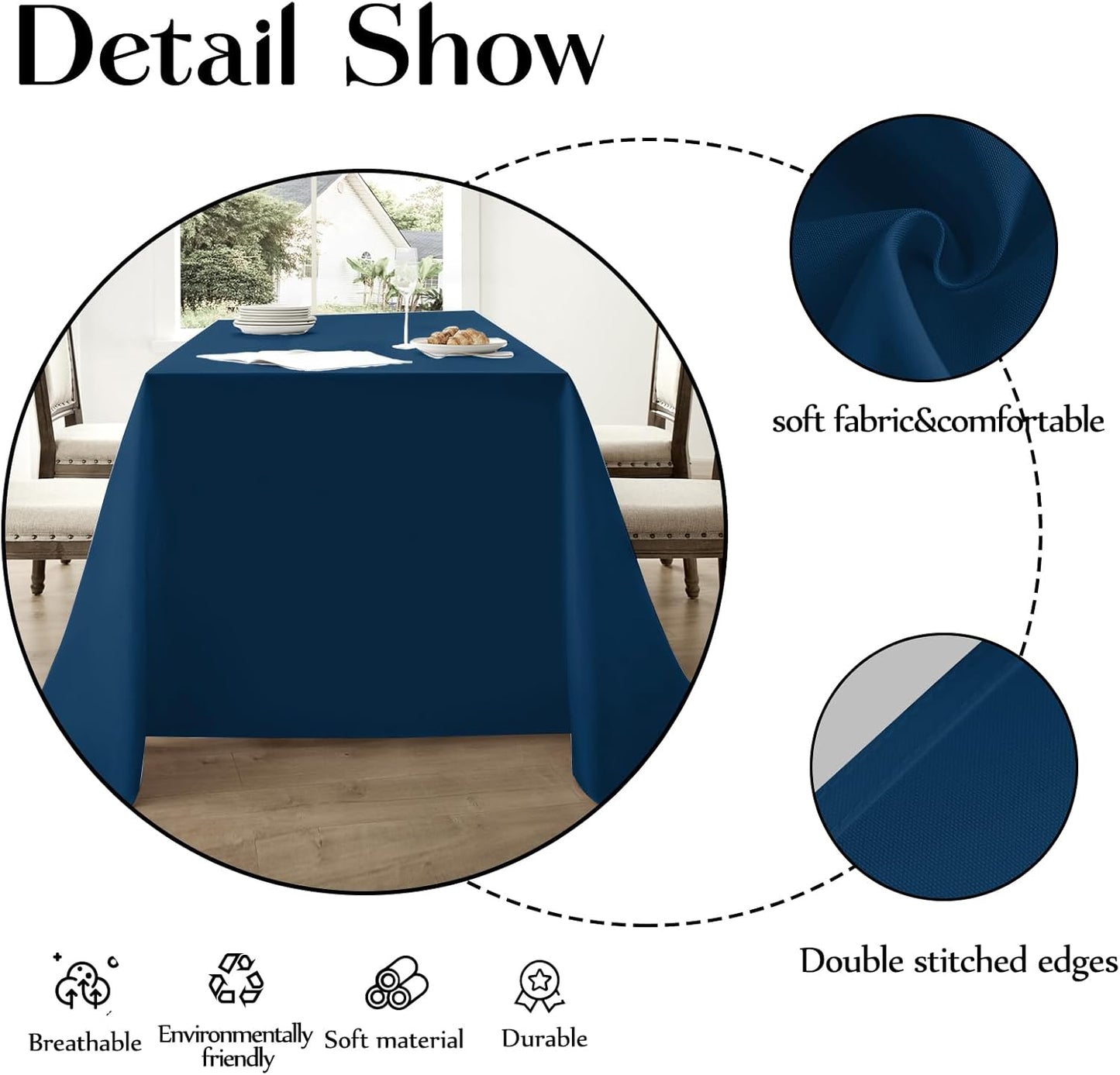 Rectangle Tablecloths 90x132 Inch 2 Pack Navy Blue Tablecloth Washable Decorative Linen Polyester Table Cloths for Dining Table Banquets Buffet Parties and Wedding