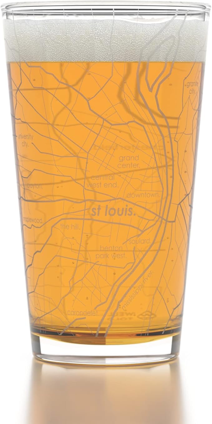 Well Told Engraved St. Louis Missouri Map Pint Glass, Etched Beer Gift (16 oz, Clear) City Map Pint, Custom City Glassware, Gifts For Beer Lovers