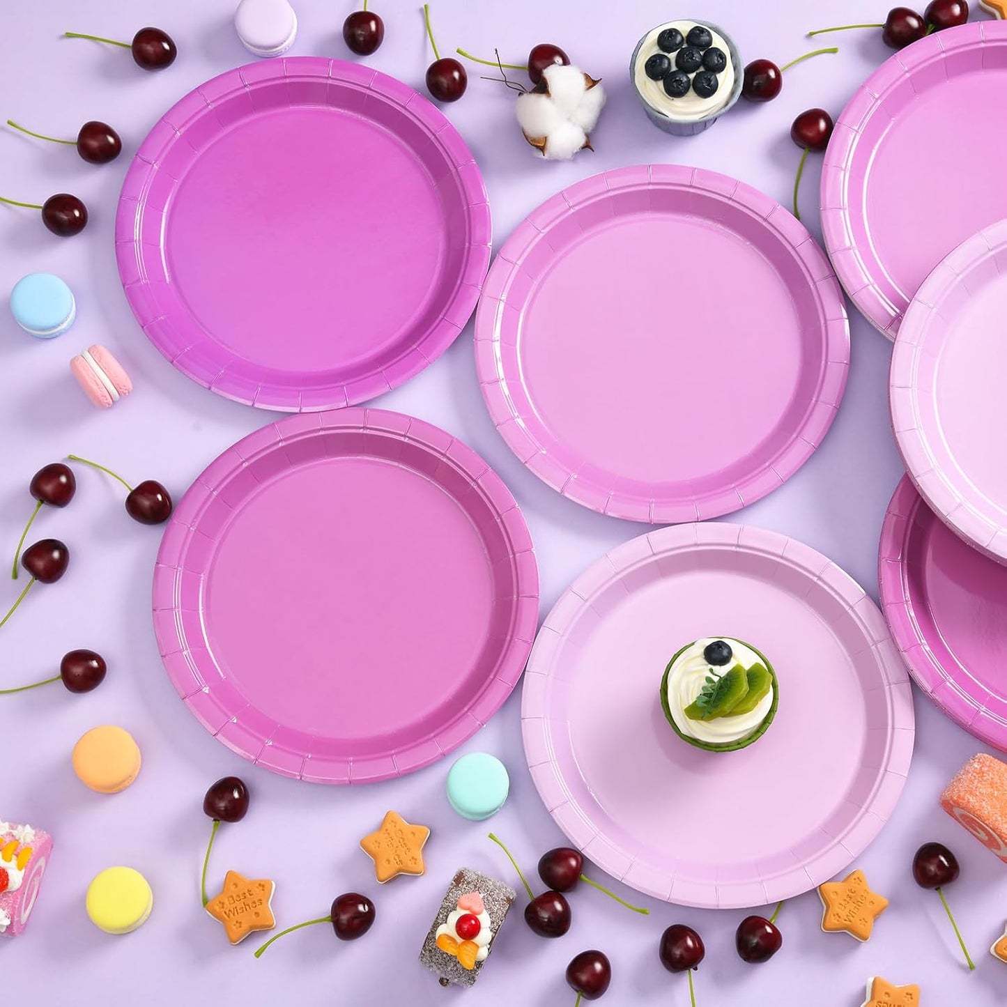 48 Pcs Purple Party Paper Plates, 9 Inch Cute Light Purple Disposable Birthday Lavender Dessert Baby Bridal Shower Cake Paper Plates for Party Bridal Baby Girl Shower Wedding Supplies