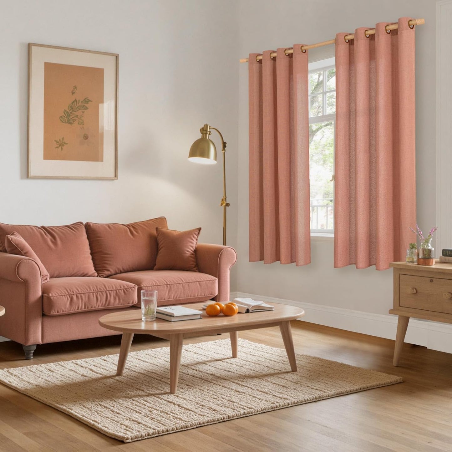 YoungsTex Terracotta Linen Curtains 63 Inch Length for Living Room Fall Decor, Burnt Orange Light Filtering Drapes with Bronze Grommet Privacy for Bedroom, 52 x 63 Inch, 2 Panels