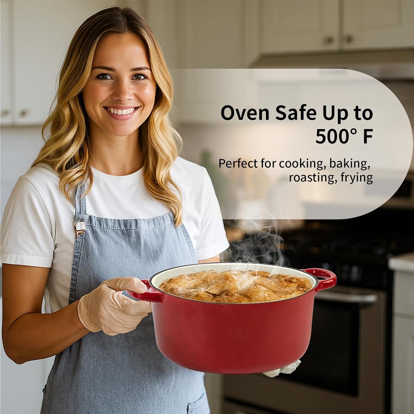 Enameled Cast Iron Dutch Oven Pot with Lid, 5.7 Quart Dutch Oven for Bread Baking, Oven Safe up to 500° F, Suitable for Bread Baking, Braising, Roasting, Stews, Red