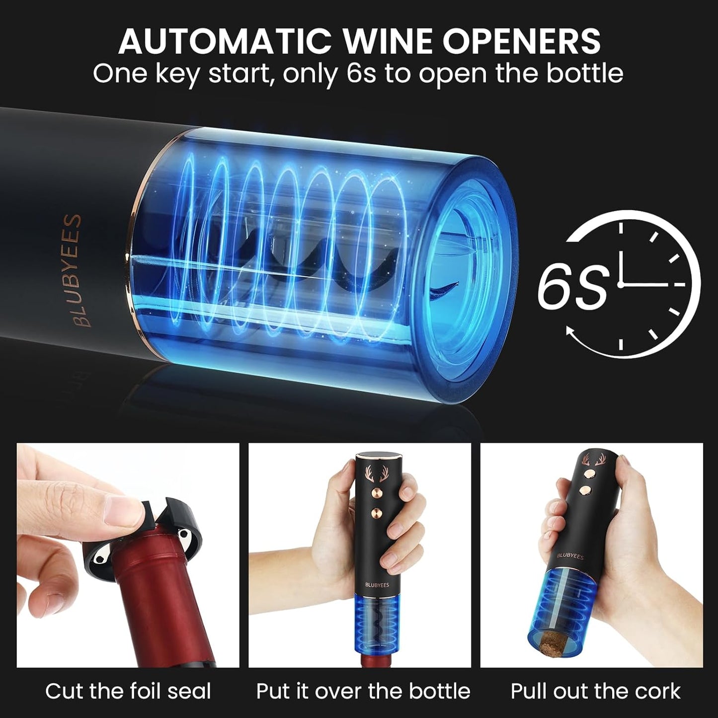 4-in-1 Rechargeable Electric Wine Opener Set - Automatic Corkscrew, Foil Cutter, Aerator Pourer, Vacuum Stopper - Wine Lovers Gifts for Women and Men