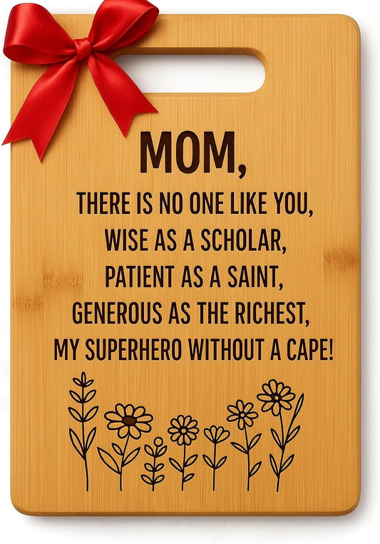 Mom Gift from Daughter or Son - Thoughtful Birthday, Christmas, or Mother's Day Present - Cute Mom Kitchen Cutting Board, Bamboo Decor for Mom, Bonus Mom, or Stepmom - 12" x 8"