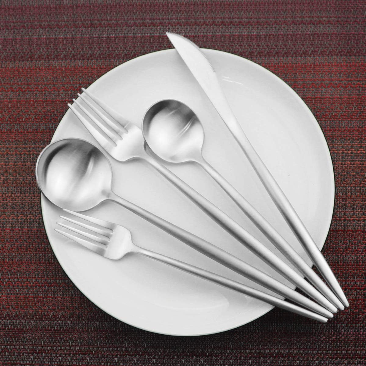 Gugrida Luxury Flatware, Royal 20 Piece Matte White Handle 18/10 Stainless Steel Tableware Sets for 4 Including Forks Spoons Knives, Camping Silverware Travel Utensils Set Cutlery (Full Silver)