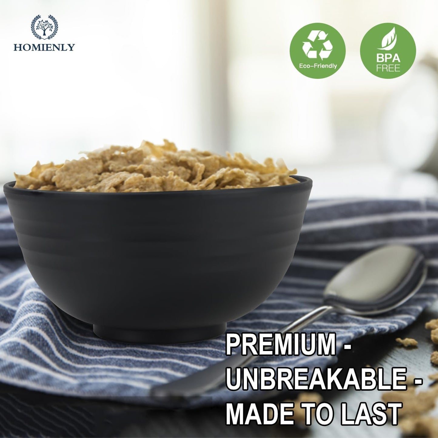 Homienly Cereal Bowl Set, Wheat Straw Fiber Unbreakable Lightweight Bowls Set (Grey Stone, 26 OZ)