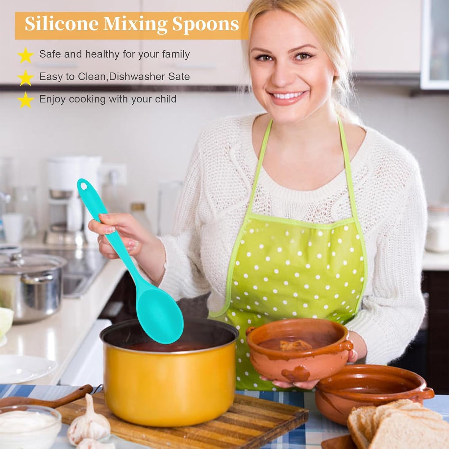 2 Pcs Silicone Nonstick Mixing Spoon,10.6Inch Silicone Spoons for Cooking Heat Resistant, Cooking Utensil for Kitchen Cooking Baking Stirring Serving (Blue)